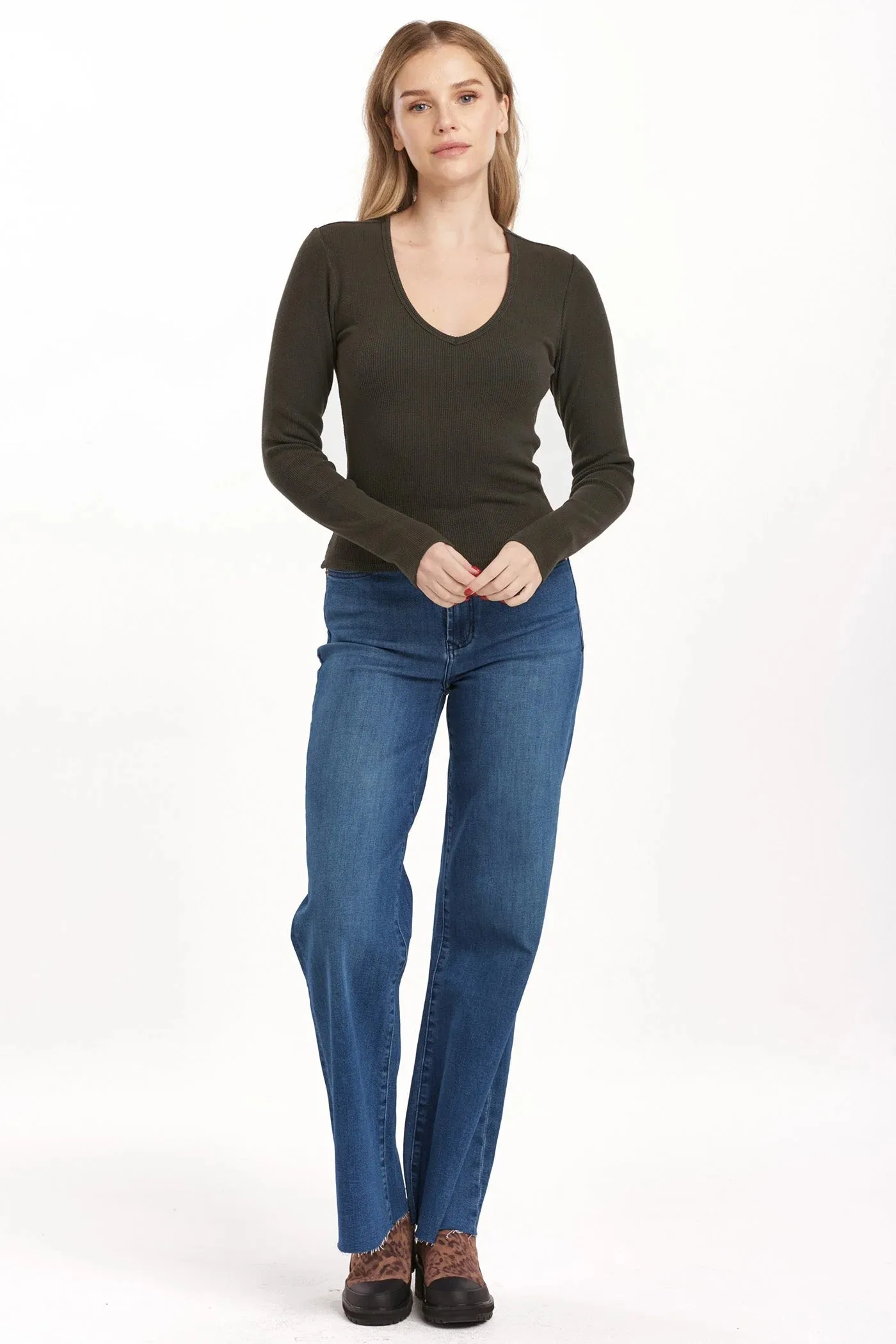 Marlowe V Neck Top - Dark Moss