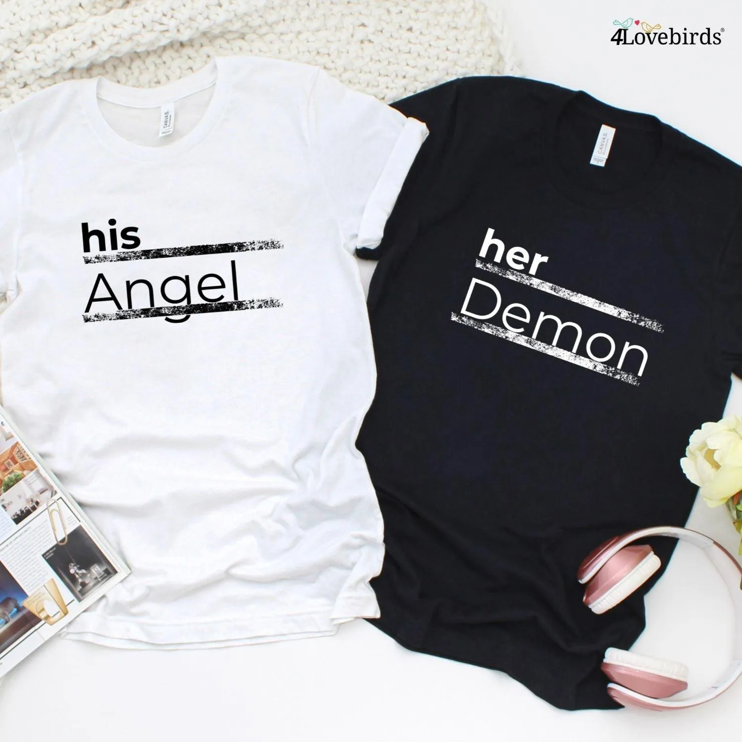 Matching Set: His Angel/Her Demon - Love & Marriage Gifts for Couples - Anniversary Tees