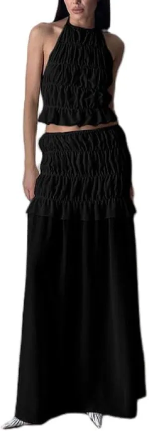 Maxi Skirt Sets for Women 2 Piece Sexy Long Skirt and Halter Tank Top Set Two Piece Going Out Set Vacation Outfits