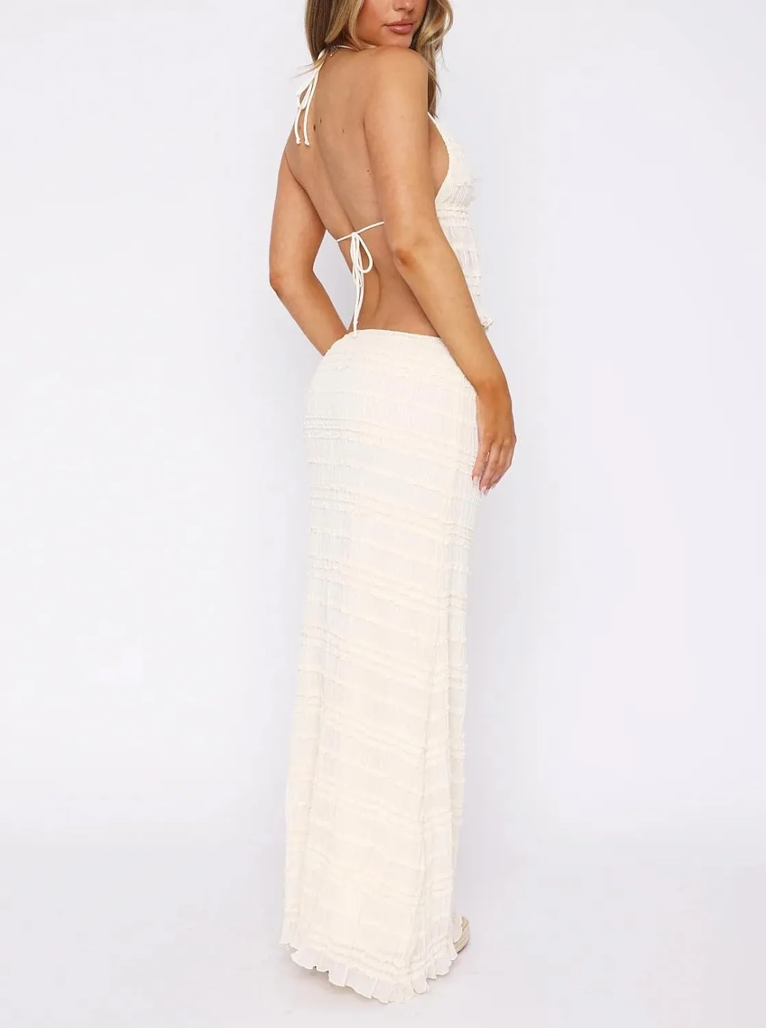 Maxi Skirt Sets for Women 2 Piece Sexy Long Skirt and Halter Tank Top Set Two Piece Going Out Set Vacation Outfits
