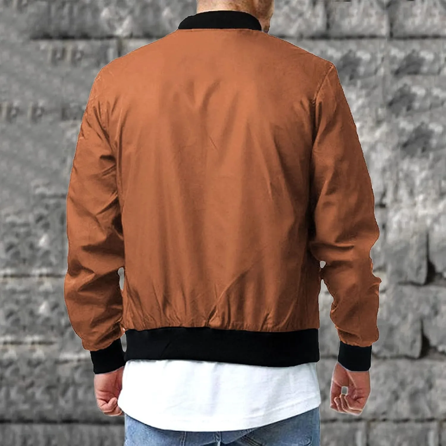 Men Bomber Jackets Lightweight Windbreaker Varsity Jacket Casual Fleece Flight Fashion Winter Fall Coat with Pocket