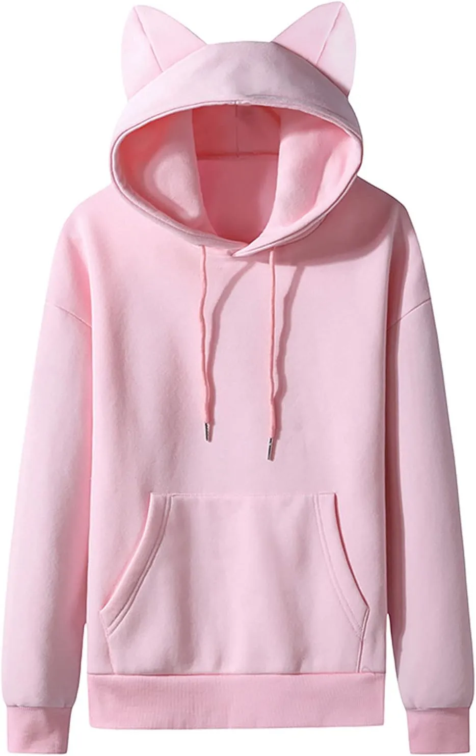 Men Fleece Pullover Cat Ears Hoodies Unisex Fashion Casual Solid Hooded Sweatshirt Women with Pocket Sweater Long Sleeve Tops