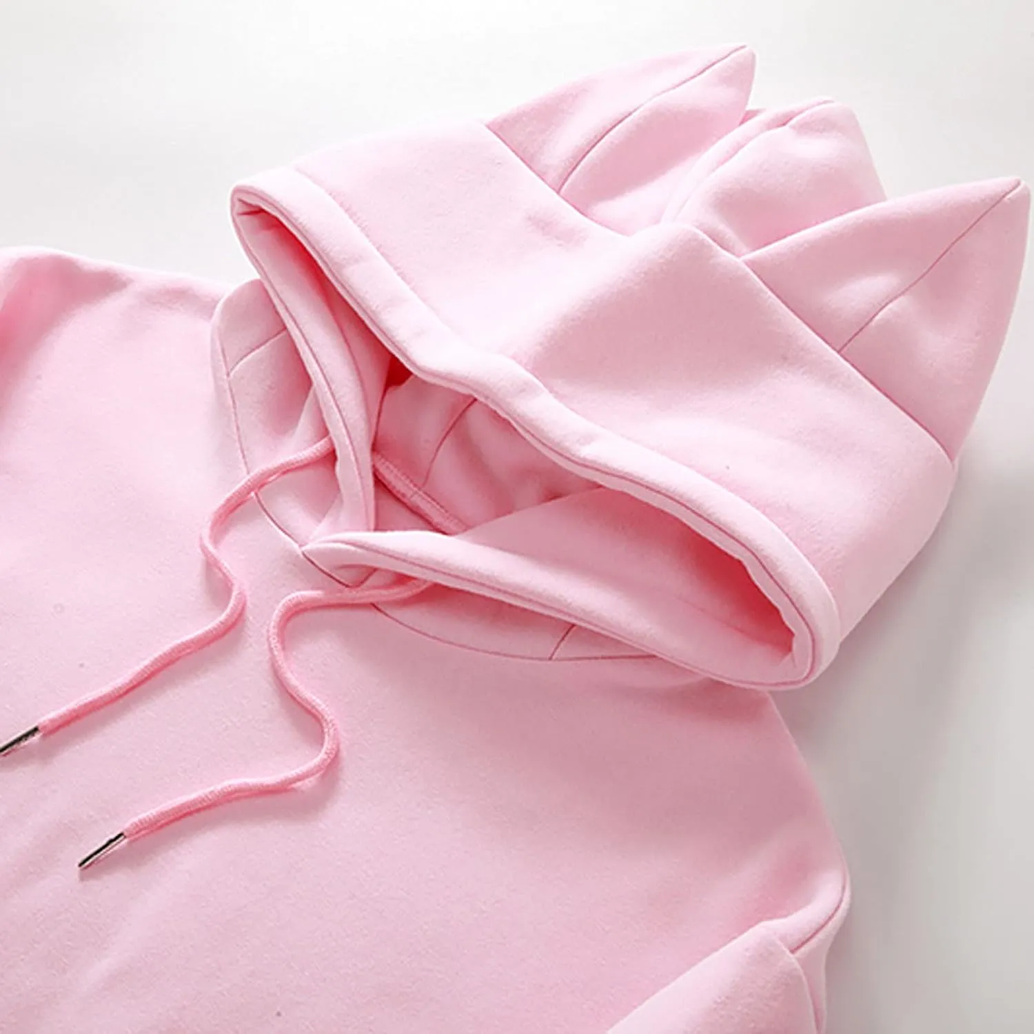 Men Fleece Pullover Cat Ears Hoodies Unisex Fashion Casual Solid Hooded Sweatshirt Women with Pocket Sweater Long Sleeve Tops