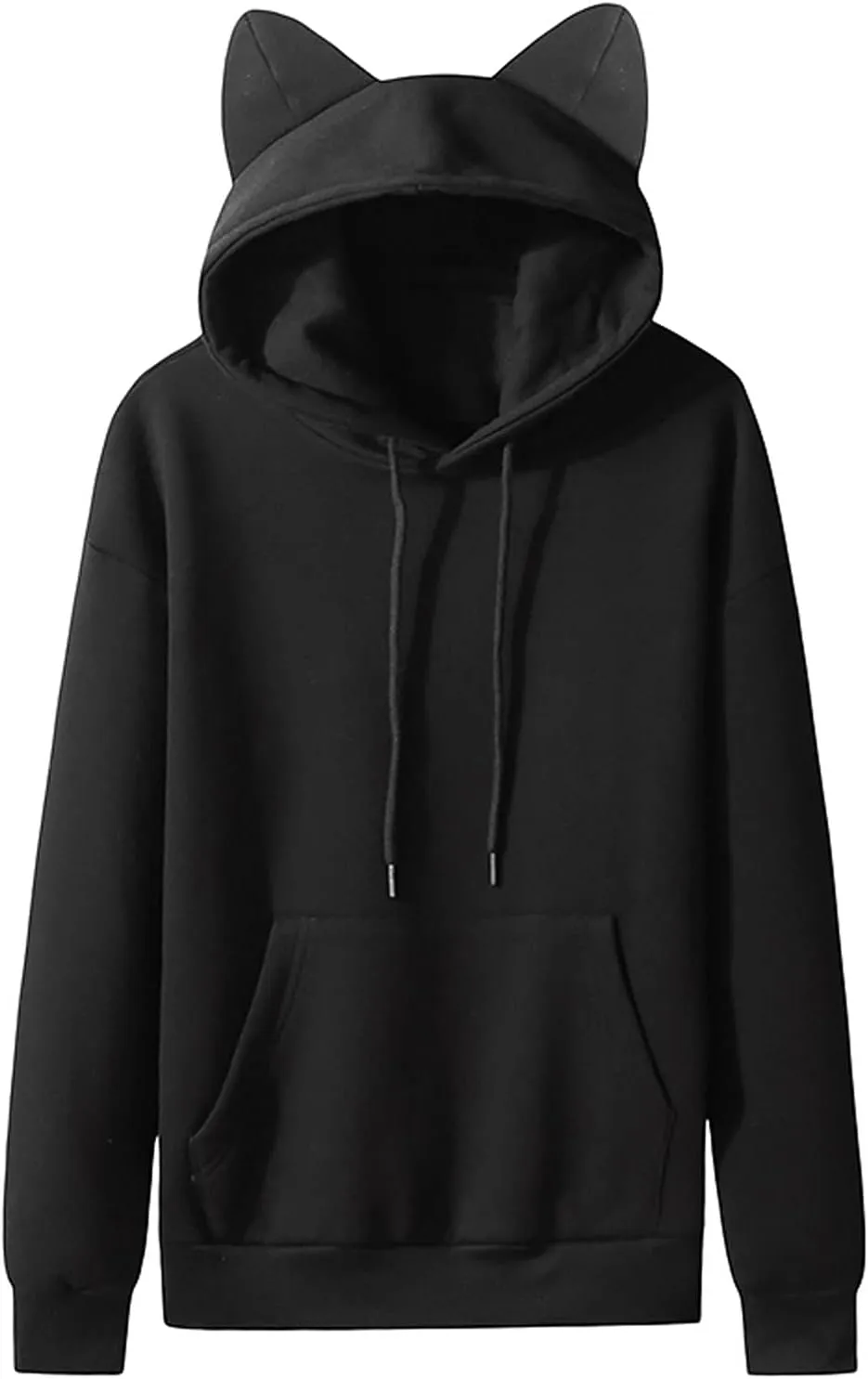 Men Fleece Pullover Cat Ears Hoodies Unisex Fashion Casual Solid Hooded Sweatshirt Women with Pocket Sweater Long Sleeve Tops