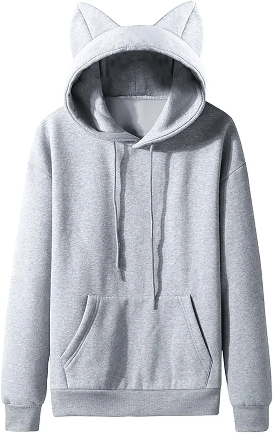 Men Fleece Pullover Cat Ears Hoodies Unisex Fashion Casual Solid Hooded Sweatshirt Women with Pocket Sweater Long Sleeve Tops