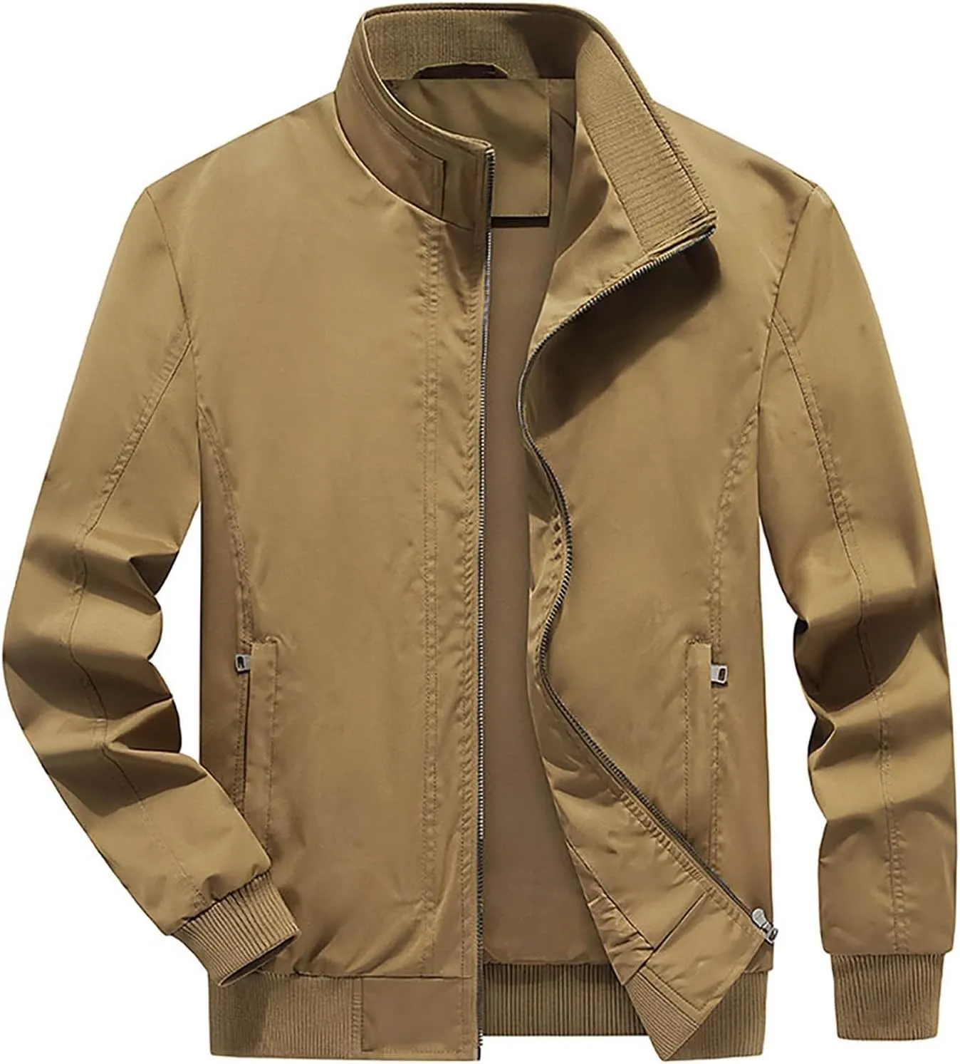 Men Slim Fit Lightweight Sportswear Jacket Casual Stand Collar Fashion Bomber Jackets Outdoor Golf Windbreaker Coat