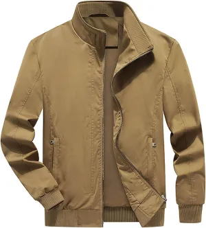 Men Slim Fit Lightweight Sportswear Jacket Casual Stand Collar Fashion Bomber Jackets Outdoor Golf Windbreaker Coat