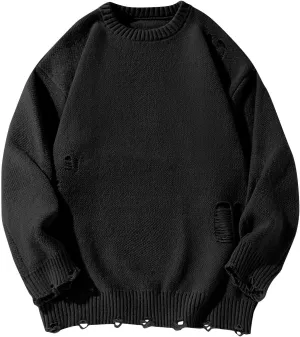 Men Stylish Ripped Sweater Pullover Oversized Long Sleeve Distressed Knit Jumpers Tops Winter Casual Party Knitwear