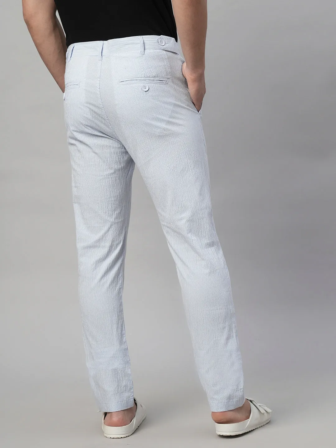 Men's 100% Cotton Seer Sucker Sky Blue Slim Fit Pants