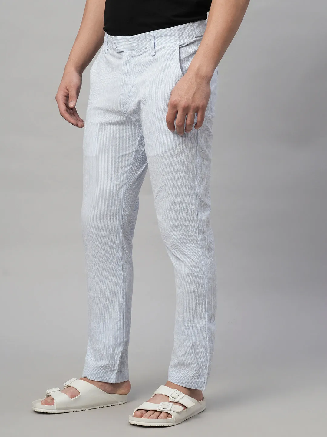 Men's 100% Cotton Seer Sucker Sky Blue Slim Fit Pants