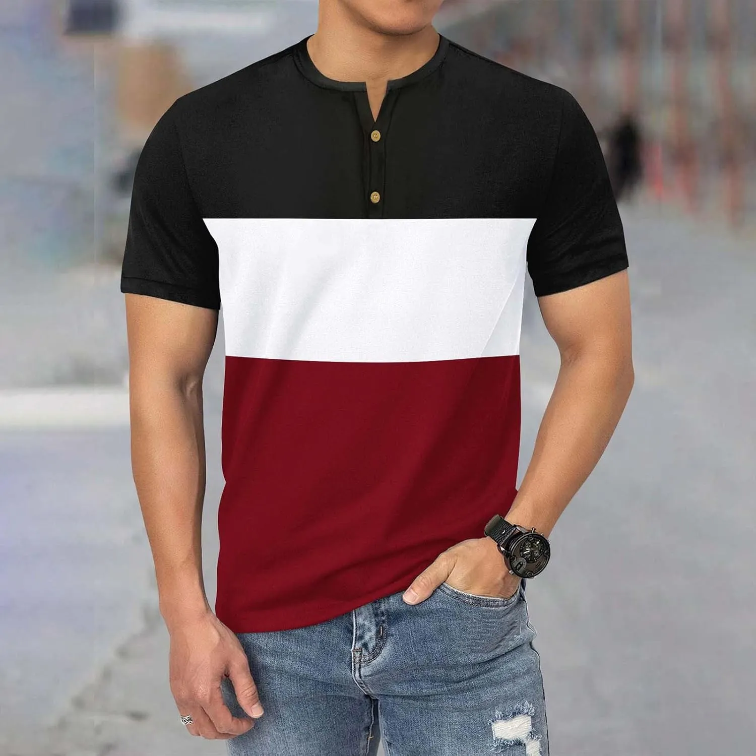 Men's 2024 Classic Fit Casual Short Sleeve Vintage Collar Button Down Polo Shirt with Pockets, Slim Fit Golf Shirts