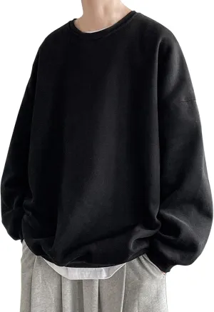 Men's Baggy Sweater Fashion Solid Crewneck Drop Shoulder Sleeve Pullover Sweatshirt Loose Crewneck Sweater