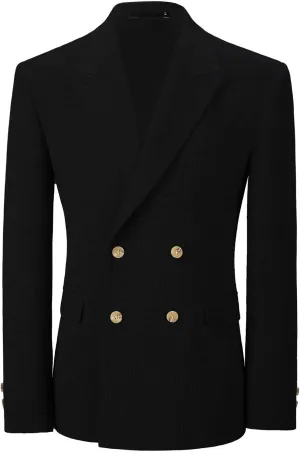 Mens Blazer Peak Lapel Suit Jacket Double Breasted Sports Jackets for Men Slim Fit Casual Sports Coat for Business