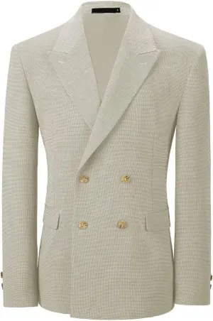 Mens Blazer Peak Lapel Suit Jacket Double Breasted Sports Jackets for Men Slim Fit Casual Sports Coat for Business