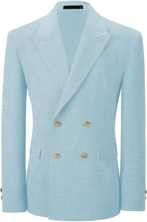 Mens Blazer Peak Lapel Suit Jacket Double Breasted Sports Jackets for Men Slim Fit Casual Sports Coat for Business