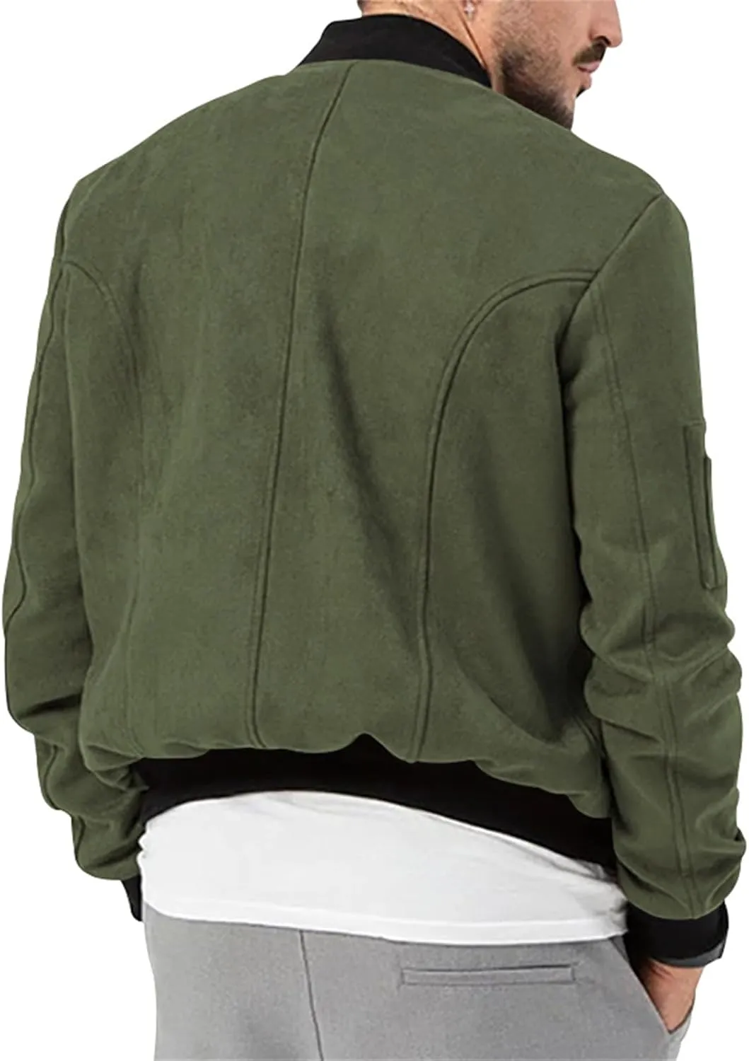 Mens Bomber Jacket Casual Varsity Jackets Long Sleeve Button Down Cardigan Coat Faux Suede Windbreaker Fall Spring