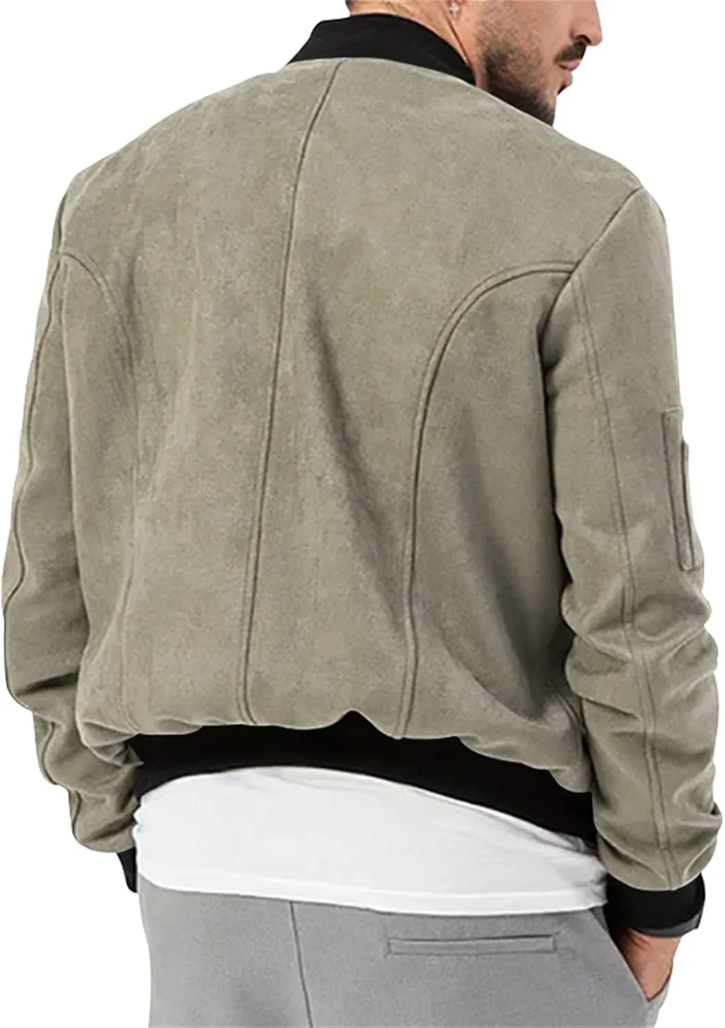 Mens Bomber Jacket Casual Varsity Jackets Long Sleeve Button Down Cardigan Coat Faux Suede Windbreaker Fall Spring
