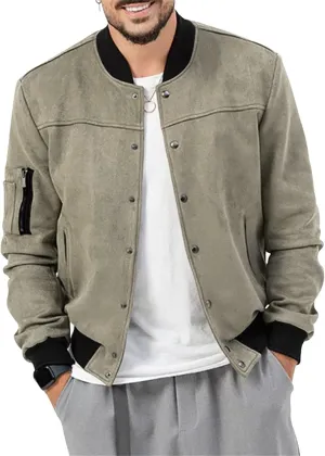 Mens Bomber Jacket Casual Varsity Jackets Long Sleeve Button Down Cardigan Coat Faux Suede Windbreaker Fall Spring