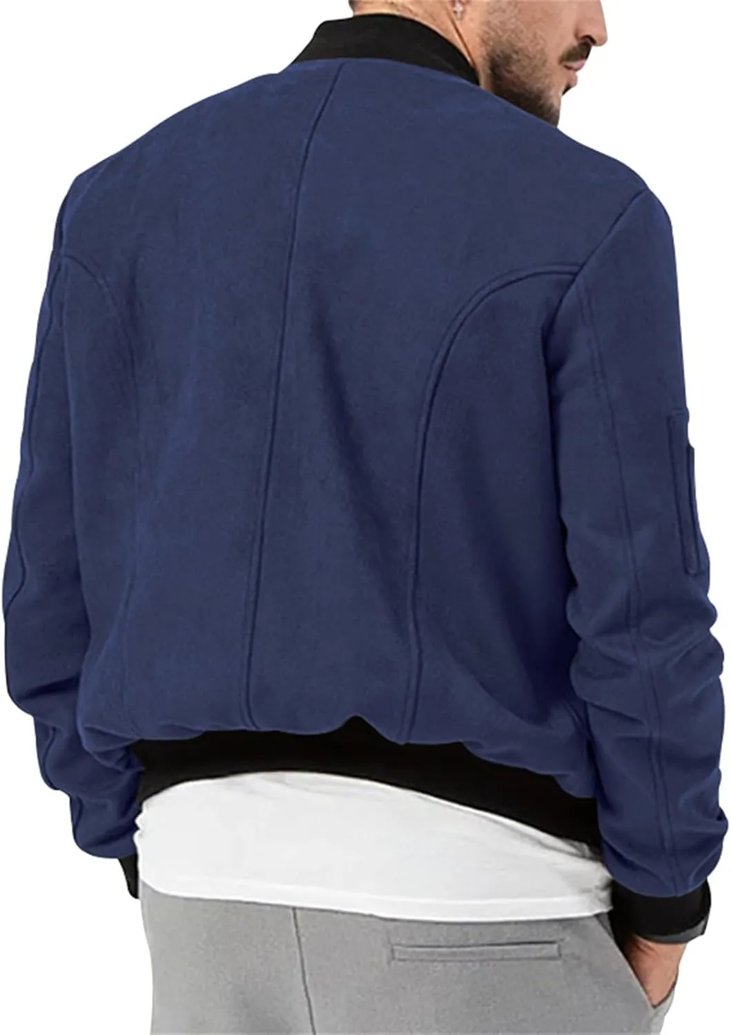 Mens Bomber Jacket Casual Varsity Jackets Long Sleeve Button Down Cardigan Coat Faux Suede Windbreaker Fall Spring