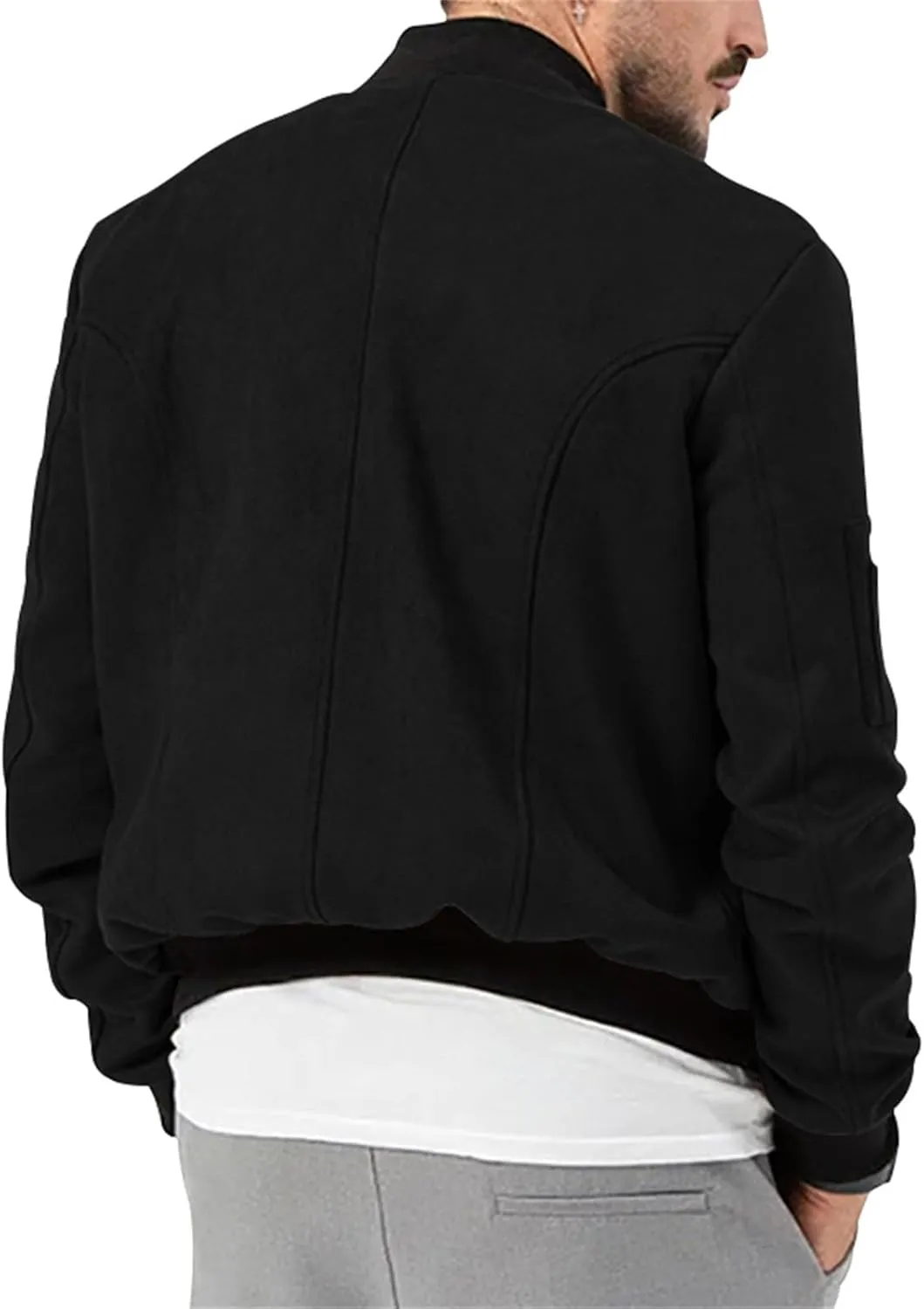 Mens Bomber Jacket Casual Varsity Jackets Long Sleeve Button Down Cardigan Coat Faux Suede Windbreaker Fall Spring