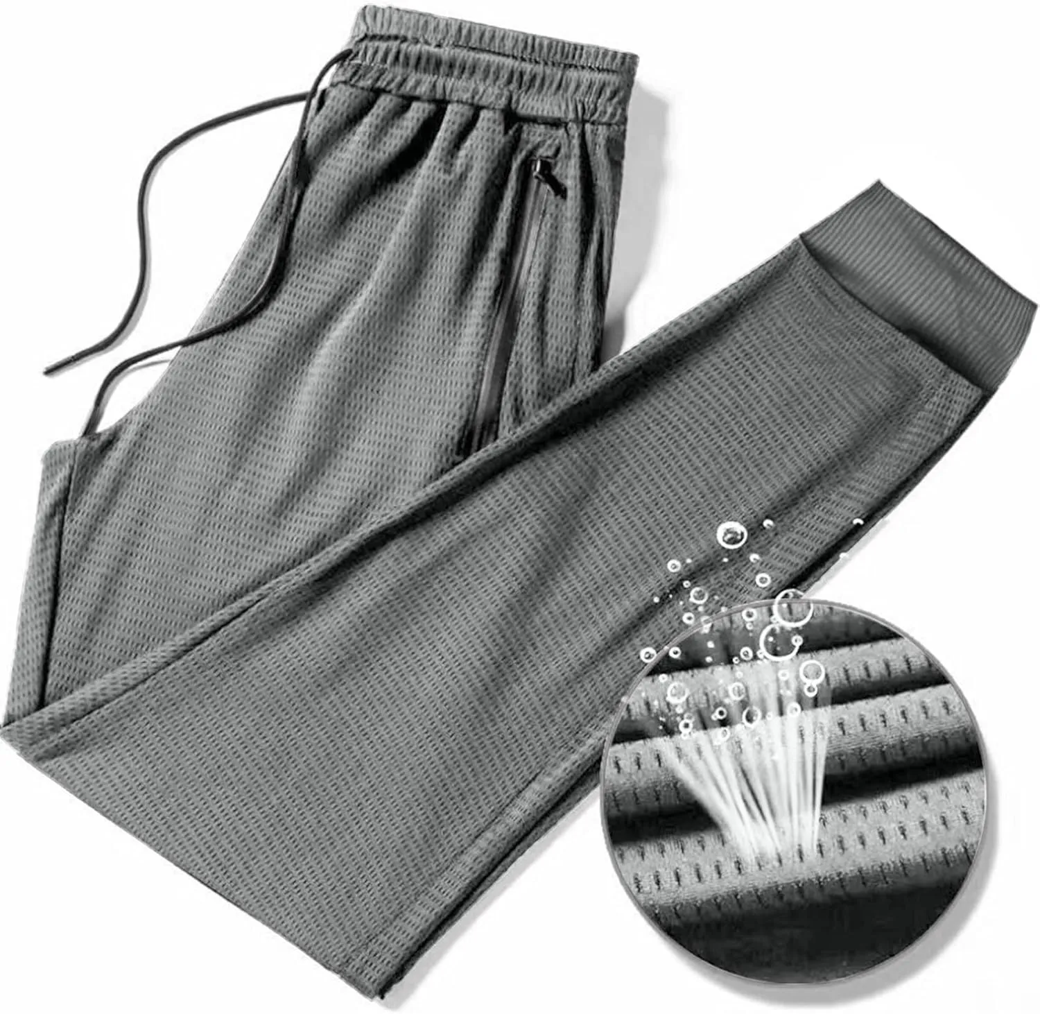 Mens Breathable Sweatpants Joggers Quick Dry Ice Silk Joggers Running Gym Athletic Hiking Trousers with Drawstring