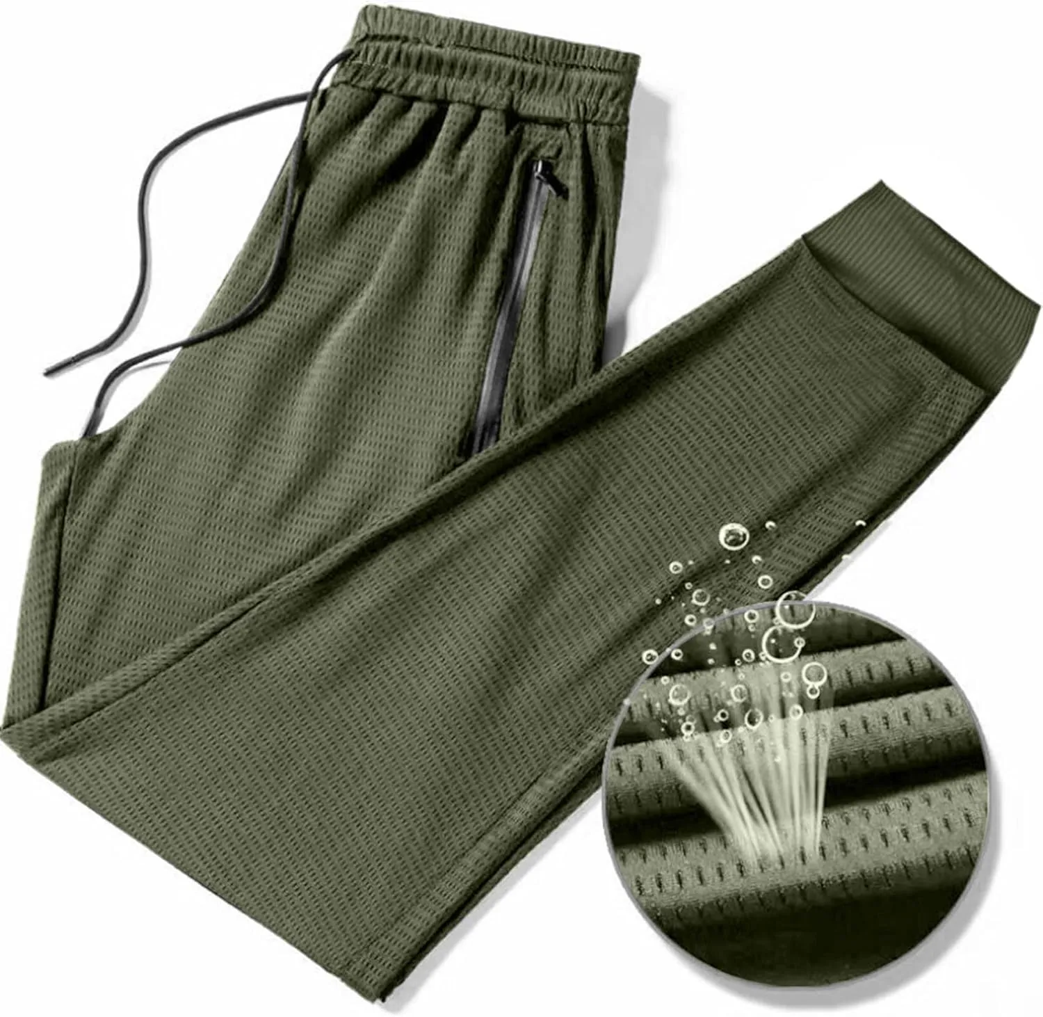 Mens Breathable Sweatpants Joggers Quick Dry Ice Silk Joggers Running Gym Athletic Hiking Trousers with Drawstring
