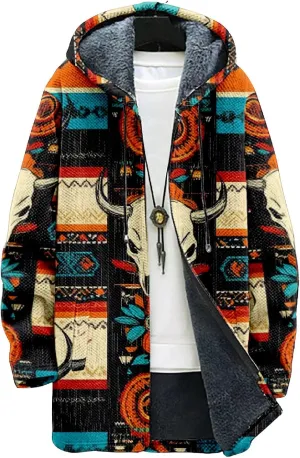 Men's Cardigan Sweater Western Aztec Jackets Vintage Hooded Zipper Hoodies for Men Fleece Knit Sweater Coats Pocket