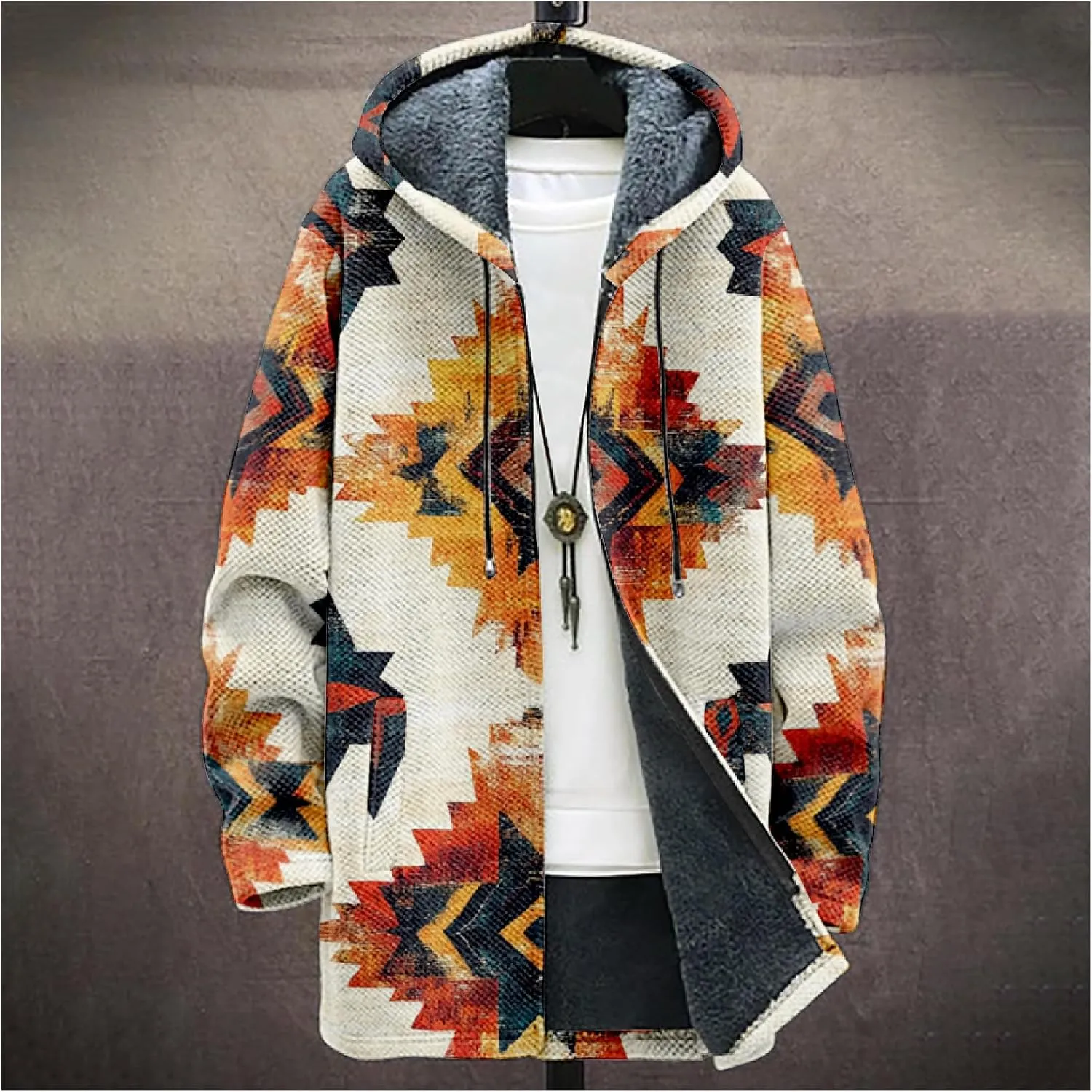 Men's Cardigan Sweater Western Aztec Jackets Vintage Hooded Zipper Hoodies for Men Fleece Knit Sweater Coats Pocket