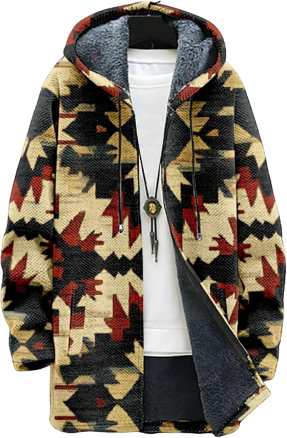 Men's Cardigan Sweater Western Aztec Jackets Vintage Hooded Zipper Hoodies for Men Fleece Knit Sweater Coats Pocket