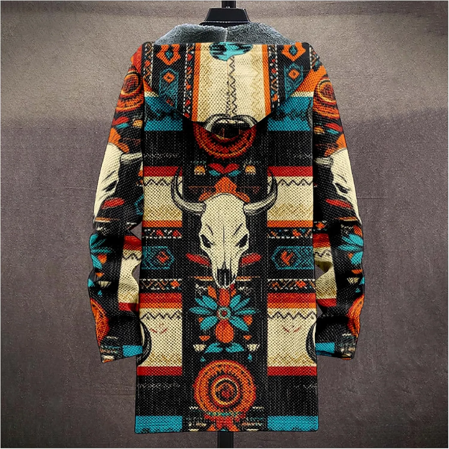 Men's Cardigan Sweater Western Aztec Jackets Vintage Hooded Zipper Hoodies for Men Fleece Knit Sweater Coats Pocket