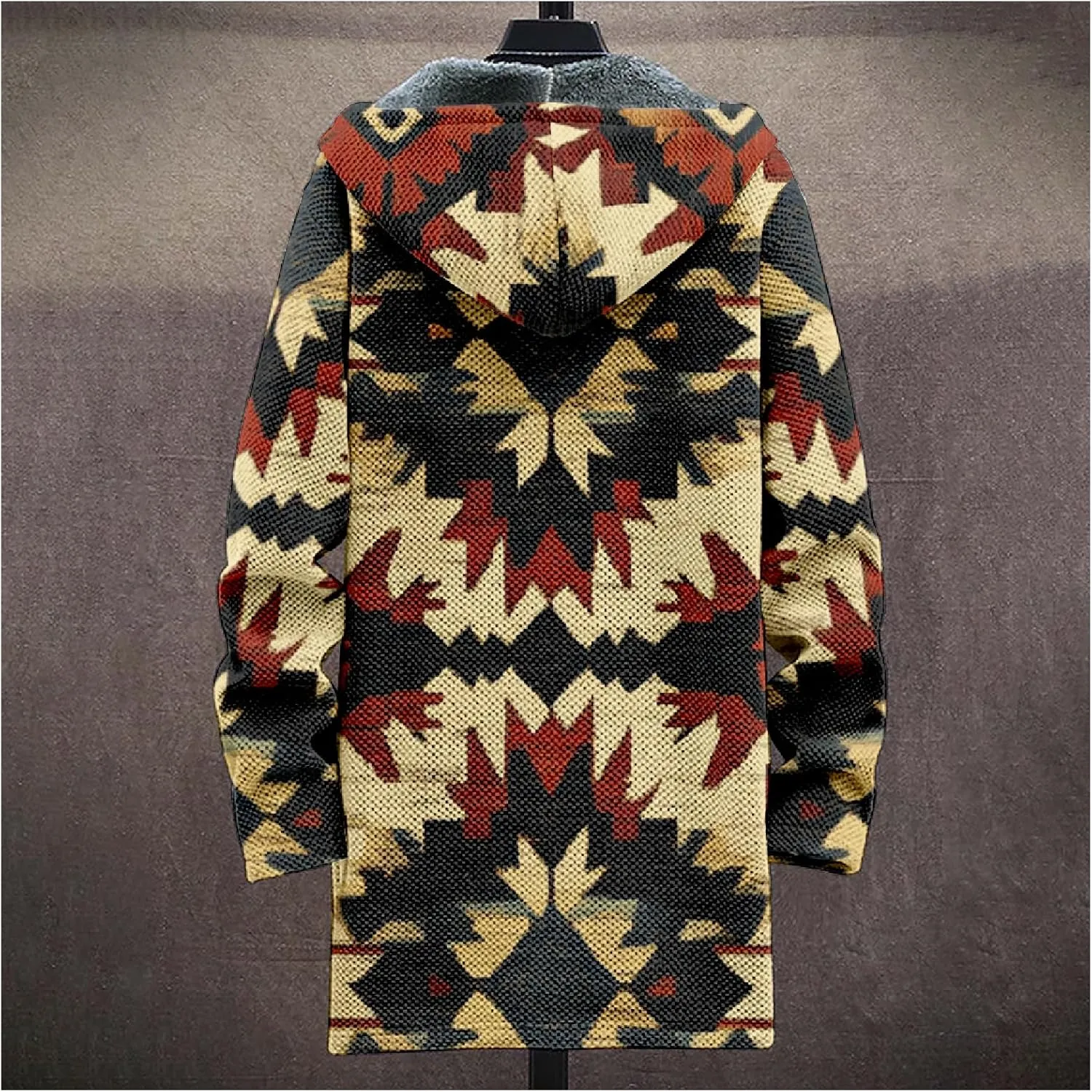 Men's Cardigan Sweater Western Aztec Jackets Vintage Hooded Zipper Hoodies for Men Fleece Knit Sweater Coats Pocket