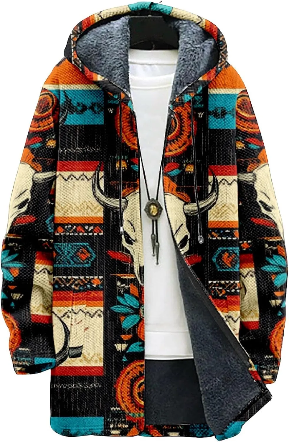 Men's Cardigan Sweater Western Aztec Jackets Vintage Hooded Zipper Hoodies for Men Fleece Knit Sweater Coats Pocket