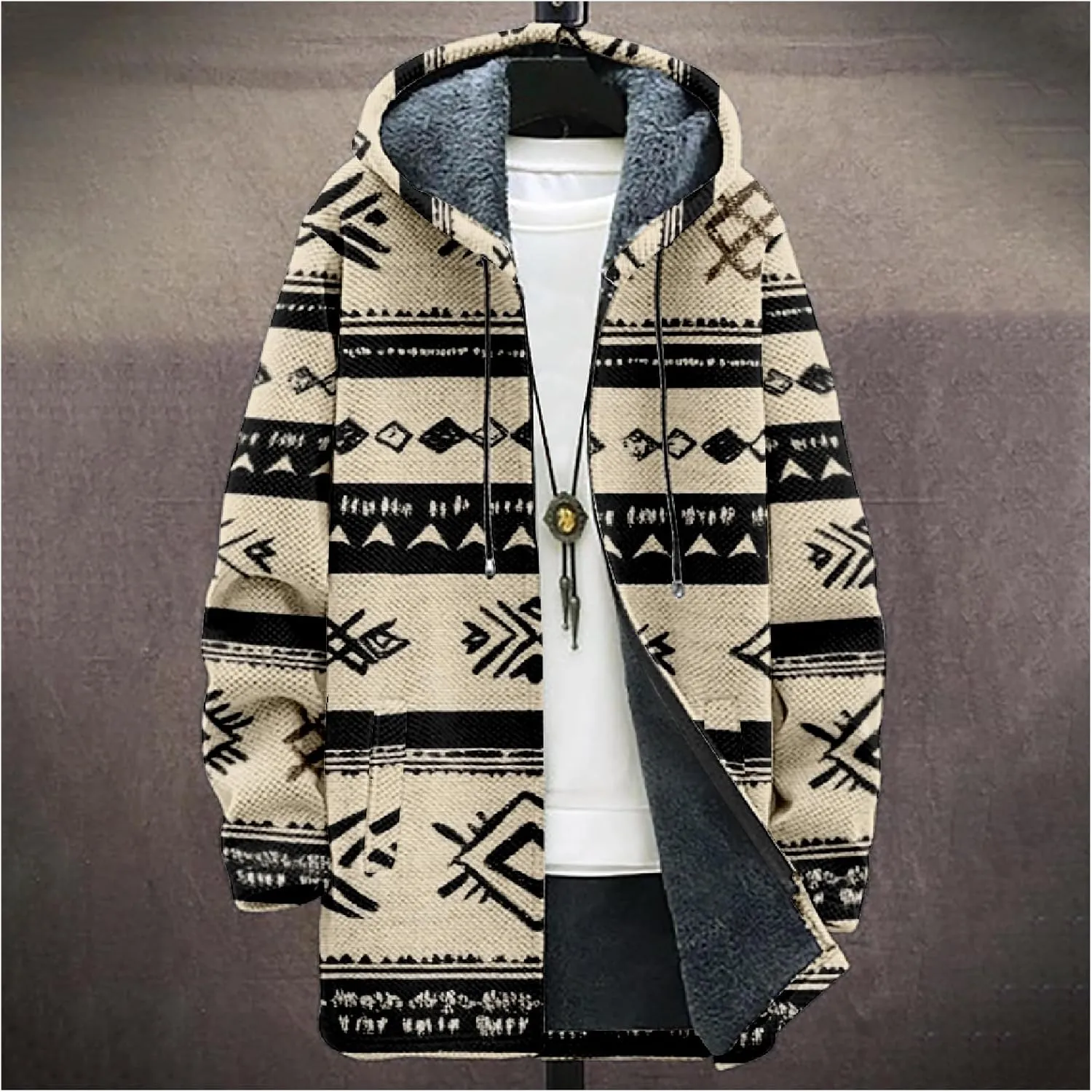 Men's Cardigan Sweater Western Aztec Jackets Vintage Hooded Zipper Hoodies for Men Fleece Knit Sweater Coats Pocket
