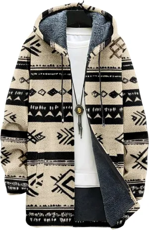 Men's Cardigan Sweater Western Aztec Jackets Vintage Hooded Zipper Hoodies for Men Fleece Knit Sweater Coats Pocket