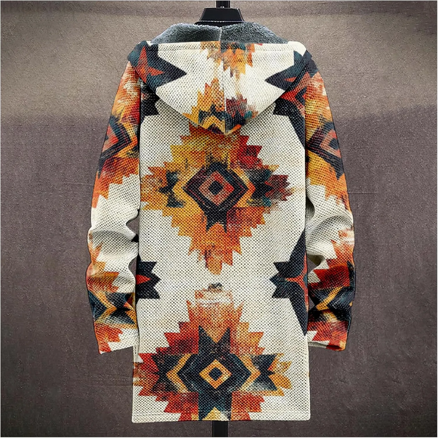 Men's Cardigan Sweater Western Aztec Jackets Vintage Hooded Zipper Hoodies for Men Fleece Knit Sweater Coats Pocket
