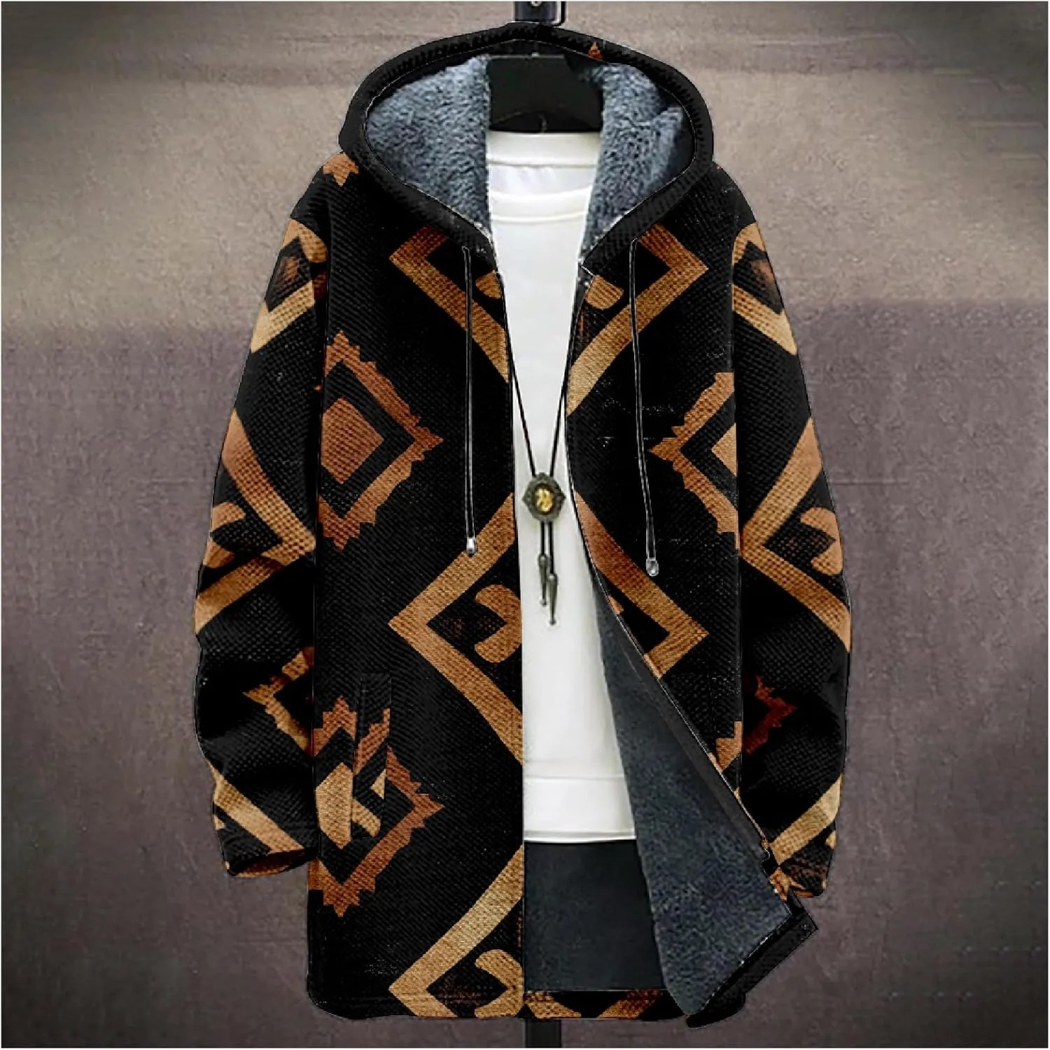 Men's Cardigan Sweater Western Aztec Jackets Vintage Hooded Zipper Hoodies for Men Fleece Knit Sweater Coats Pocket