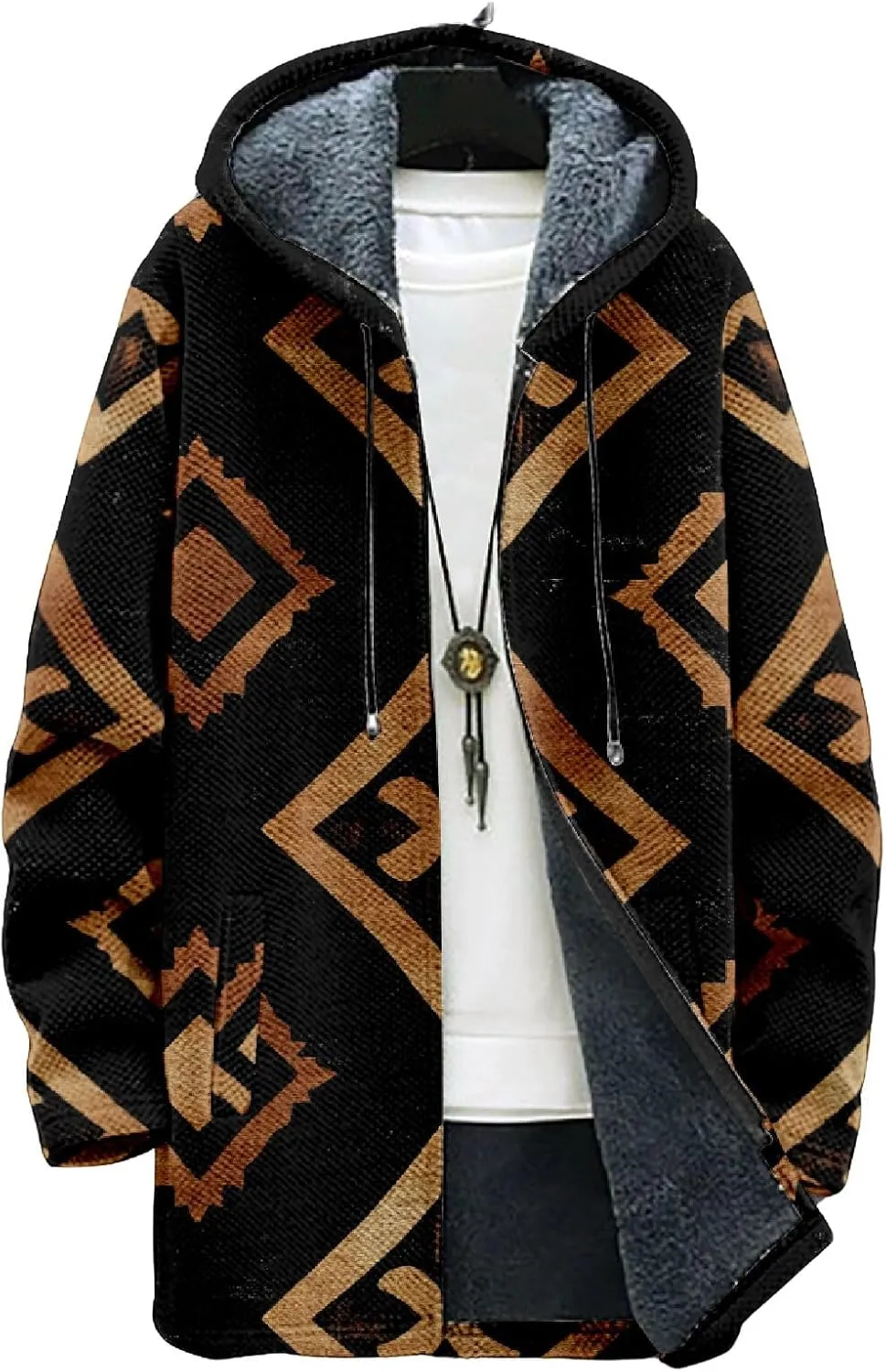 Men's Cardigan Sweater Western Aztec Jackets Vintage Hooded Zipper Hoodies for Men Fleece Knit Sweater Coats Pocket