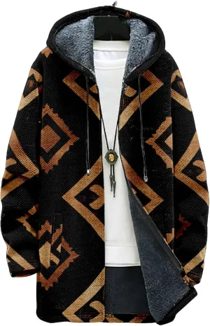 Men's Cardigan Sweater Western Aztec Jackets Vintage Hooded Zipper Hoodies for Men Fleece Knit Sweater Coats Pocket