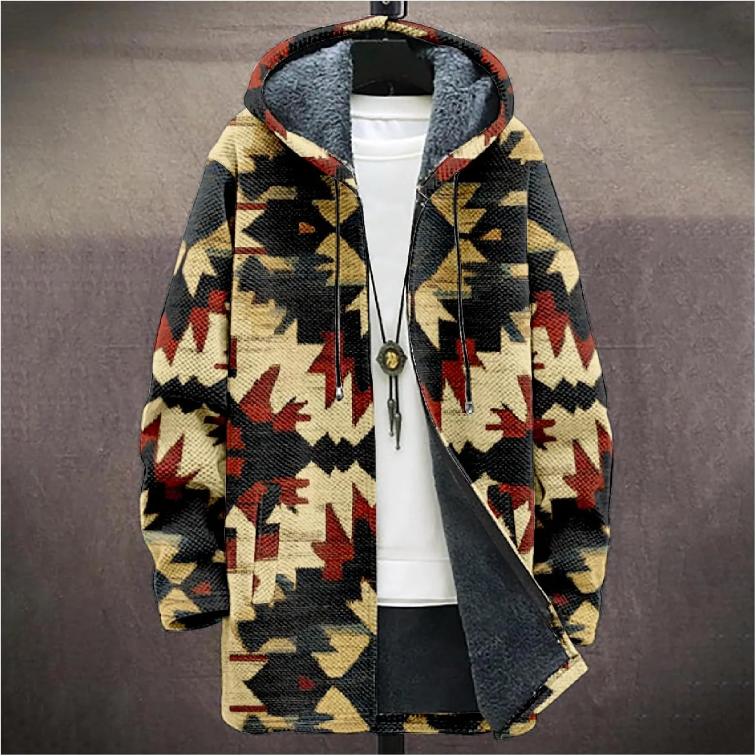 Men's Cardigan Sweater Western Aztec Jackets Vintage Hooded Zipper Hoodies for Men Fleece Knit Sweater Coats Pocket