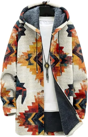 Men's Cardigan Sweater Western Aztec Jackets Vintage Hooded Zipper Hoodies for Men Fleece Knit Sweater Coats Pocket
