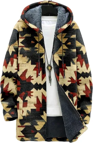 Men's Cardigan Sweater Western Aztec Jackets Vintage Hooded Zipper Hoodies for Men Fleece Knit Sweater Coats Pocket