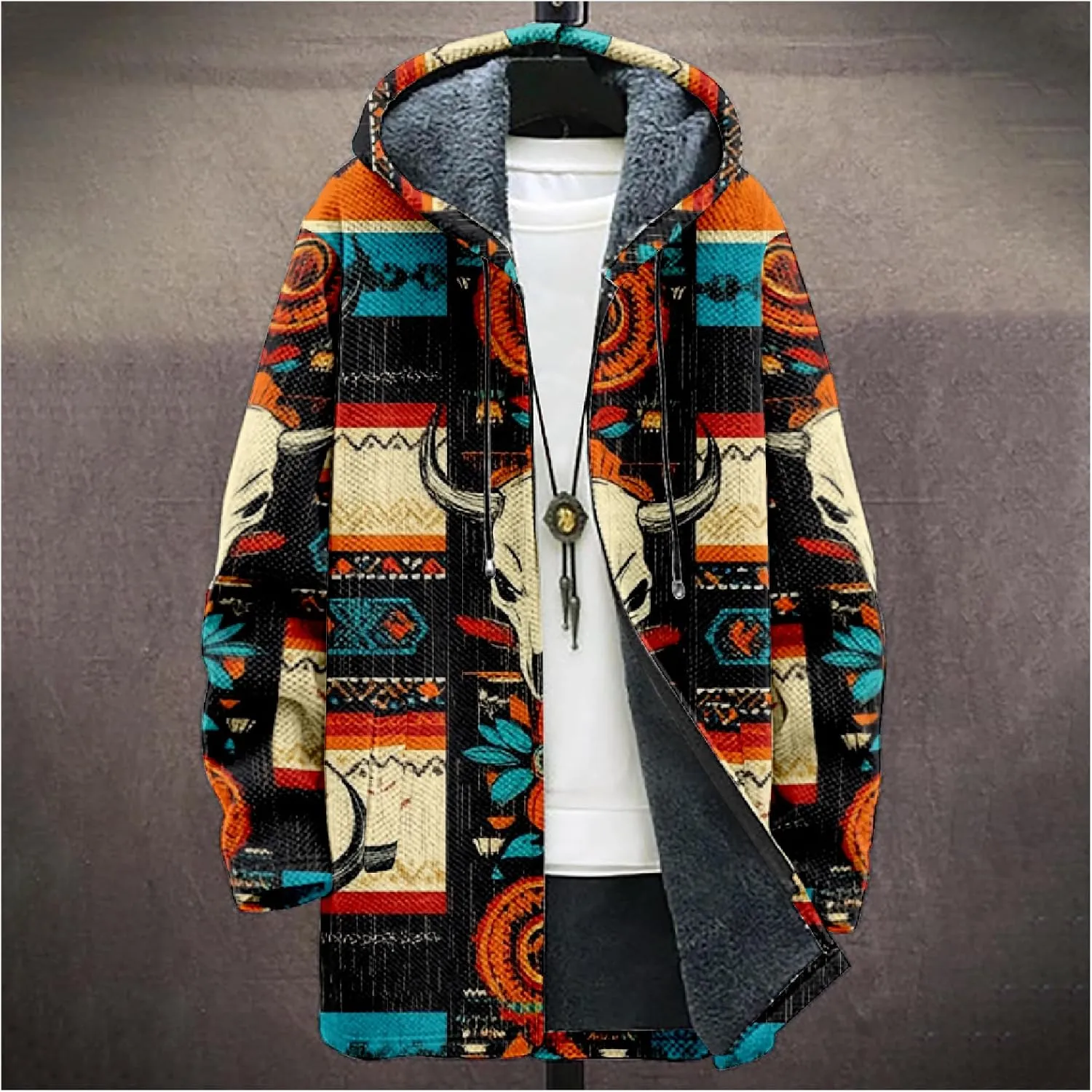 Men's Cardigan Sweater Western Aztec Jackets Vintage Hooded Zipper Hoodies for Men Fleece Knit Sweater Coats Pocket