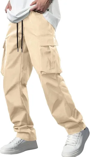 Mens Cargo Pants Workout Joggers Loose Straight Sweatpants with Pockets Lightweight Breathable Hiking Pants