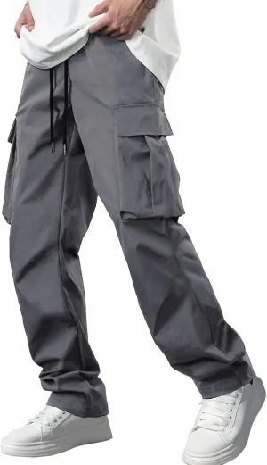 Mens Cargo Pants Workout Joggers Loose Straight Sweatpants with Pockets Lightweight Breathable Hiking Pants