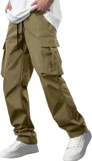 Mens Cargo Pants Workout Joggers Loose Straight Sweatpants with Pockets Lightweight Breathable Hiking Pants