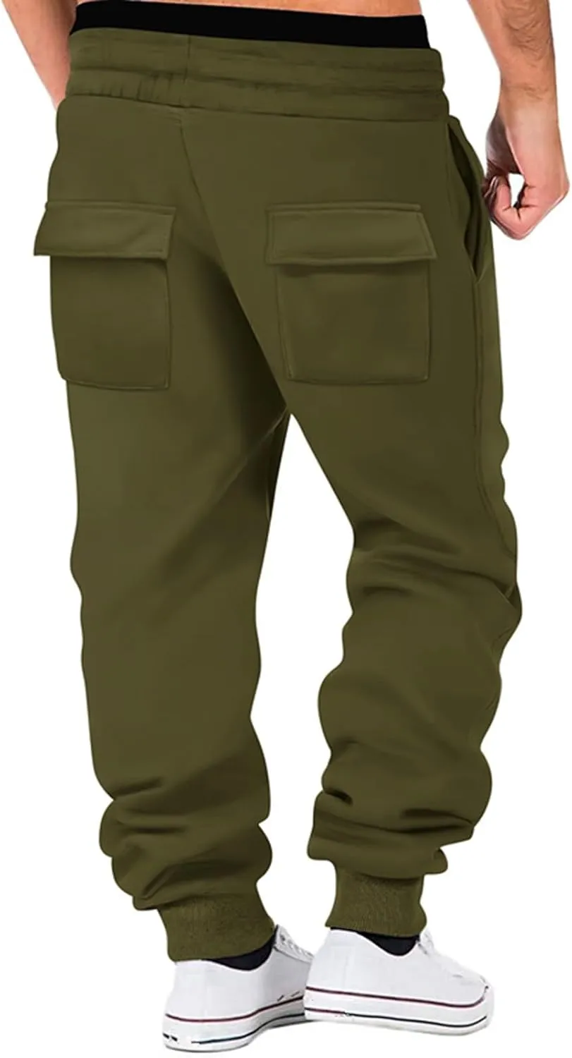 Men's Casual Cargo Joggers Drawstring Straight Leg Breathable Chino Pants Workout Lightweight Jogging Sweatpants
