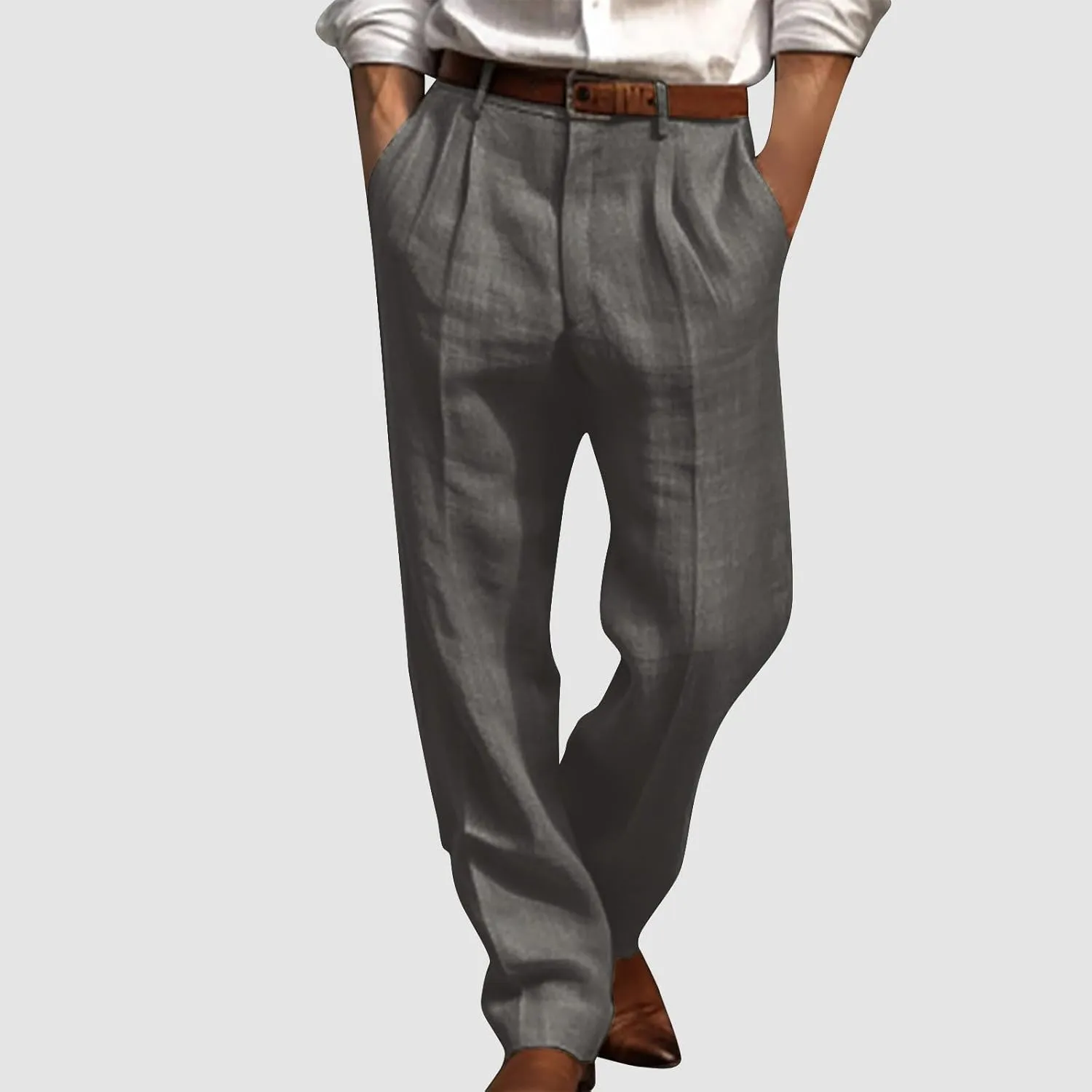 Men's Casual Cotton Linen Pants Baggy Summer Loose Fit Dress Pants with Pockets Breathable Trousers for Work