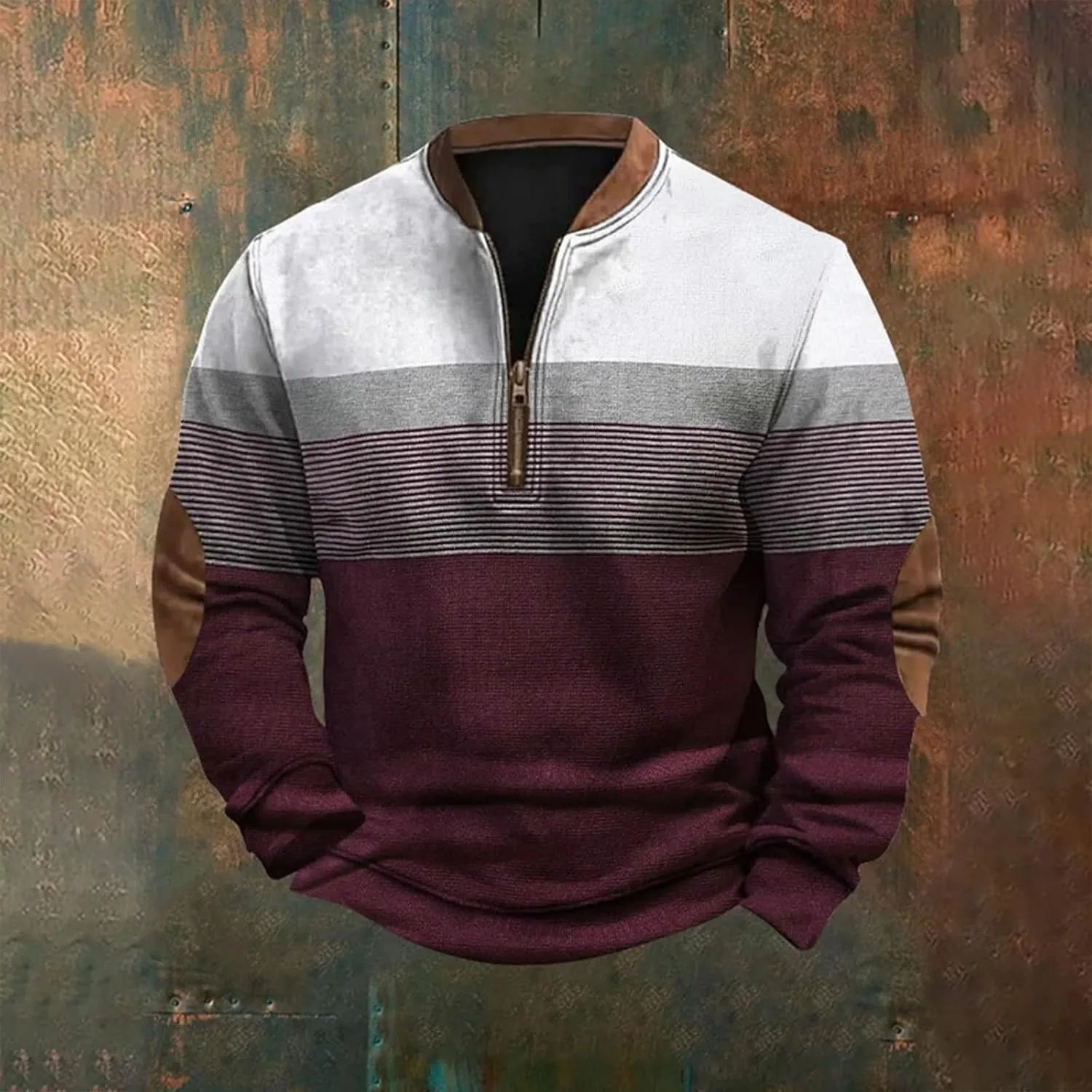 Mens Casual Sweater Like Sweatshirt Zipper Long Sleeved Hoodie Stand Collar Zip Knitted Sweaters Sweatshirts For Men