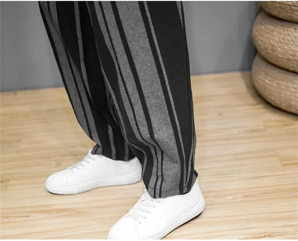 Mens Cotton Linen Side Stripe Harem Pants Drawstring Casual Vintage Joggers Pants with Drawstring