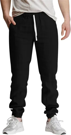 Men's Cotton Linen Solid Color Drawstring Sports Casual Breathable Pants 2025